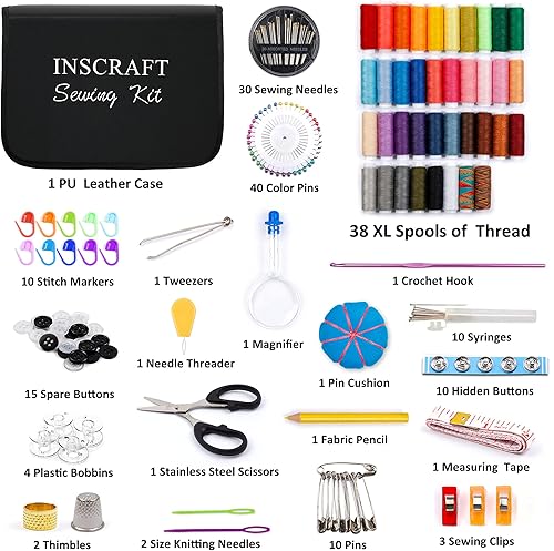 Miniatura 2 de Kit de costura, 182 suministros de costura premium, 38 carretes de hilo XL, adecuado para viajeros, adultos, niños, principiantes, emergencias,