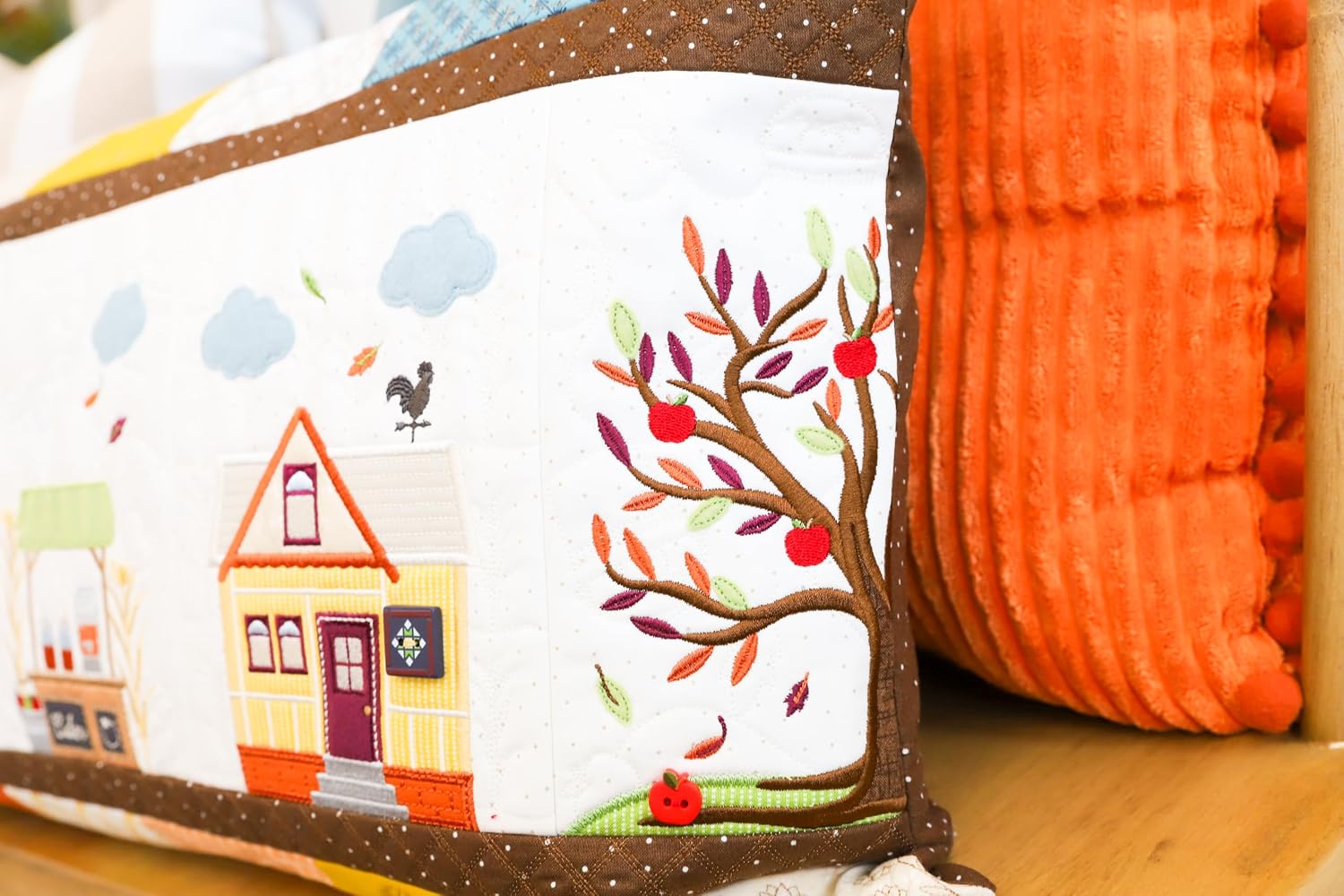 Kimberbell Autumn Acres Bench Pillow Machine Embroidery Redemption Card | 5x7 hoop+, 16x38in finished, Fall bench pillow, Applique, ART DST EXP HUS JEF PES VIP VP3 XXX