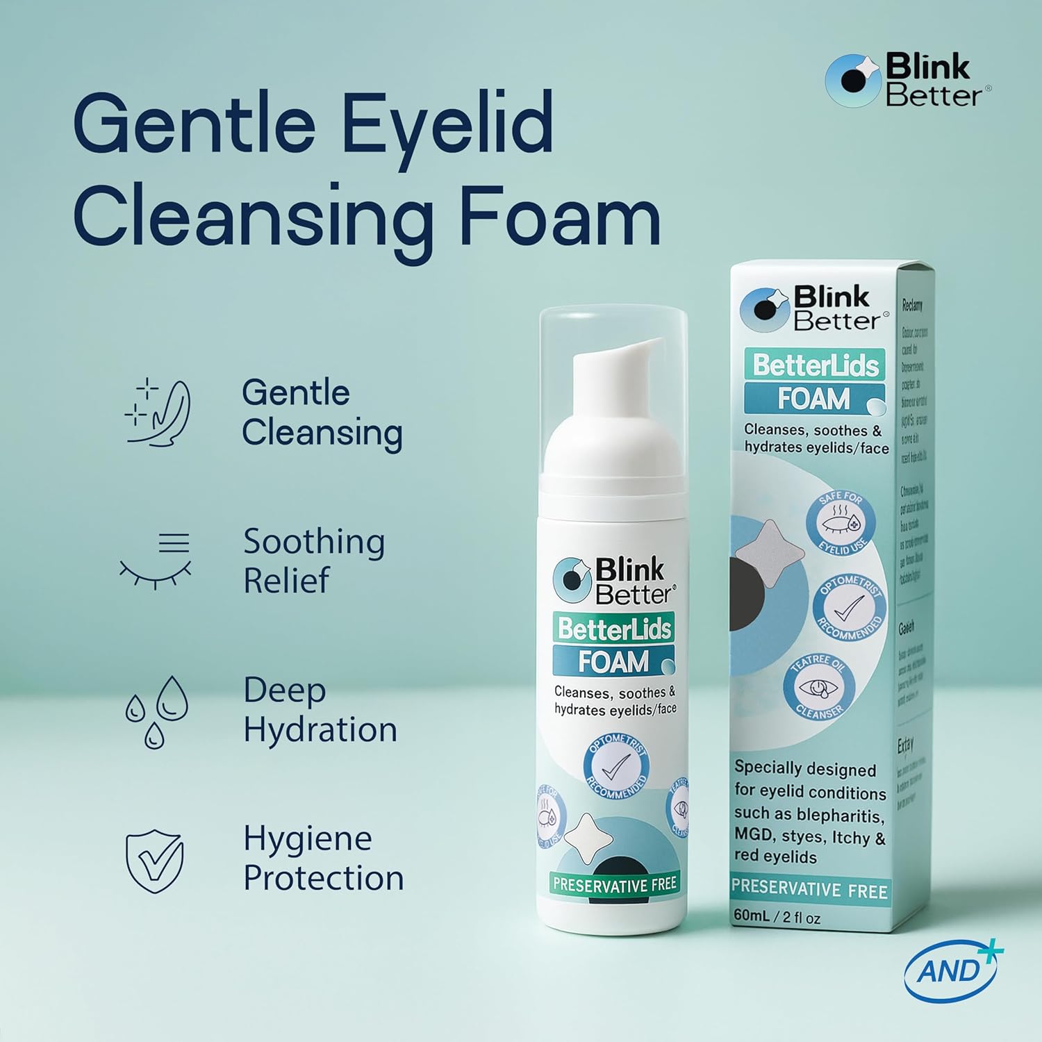 BetterLids Foaming Eyelid Cleanser – Gentle Daily Foam for Eyelids, Eyelashe Wash & Face, Soothing Tea Tree Oil Formula with Ectoin & Centella, Non-Stinging, Preservative-Free, 2 fl oz - Image 3