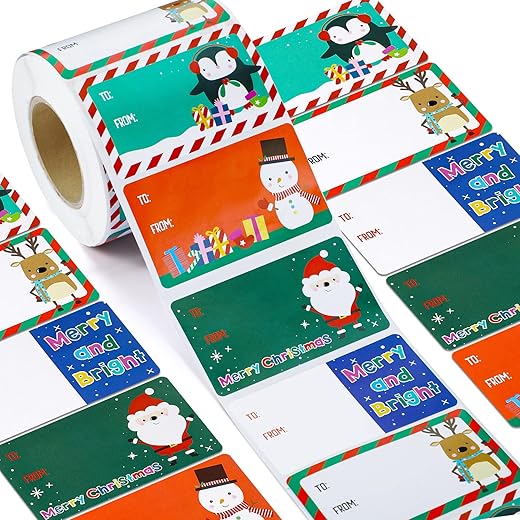 Outus 500 Pieces Christmas Tags Christmas Santa Claus Stickers Self Adhesive Christmas Tag Christmas Festival Birthday Wedding Holiday Decor (Festive Style, 2.95 x 1.6 Inch)