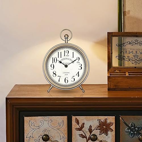 Miniatura 4 de Reloj de escritorio de 9 pulgadas, súper silencioso sin tictac, funciona con pilas, diseño simple, para sala de estar, dormitorio, mesita de noche,