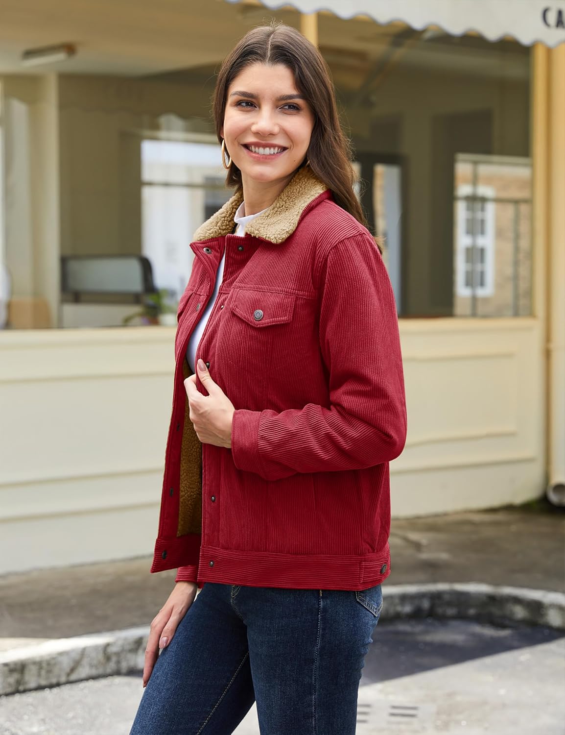 YUCOLEN Corduroy Jacket for Women Sherpa Fleece Lined Jacket Button Down Shacket Warm Winter Western Coat 2026 Trendy - Image 5