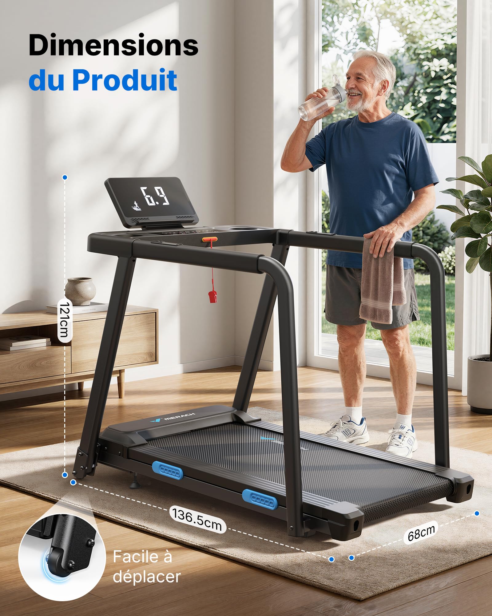 MERACH Tapis de Course Électrique Moteur Silencieux 3,0 CV Charge Max 136kg pour Seniors Rééducation Cardio à Domicile