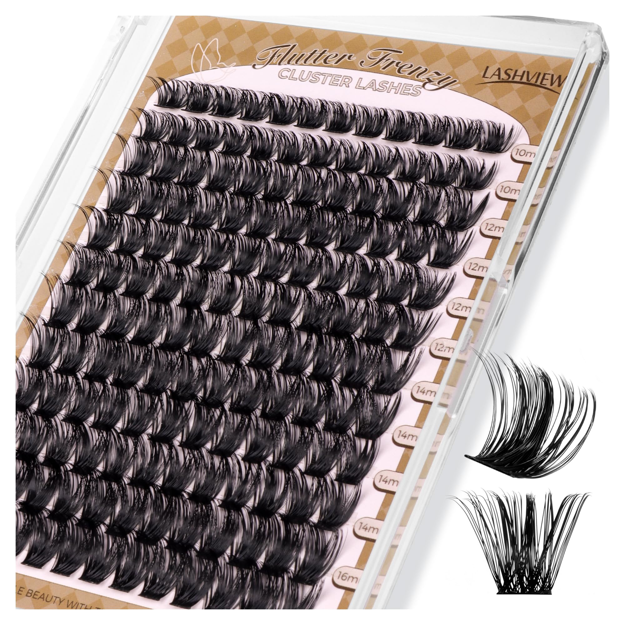 LASHVIEW Cluster Lashes 144Pcs D Curl Lash Clusters Natural Fluffy and Wispy Lashes Individual Cluster Super Thin Band Individual Eyelashes Soft and Comfortable for All Day (M02)