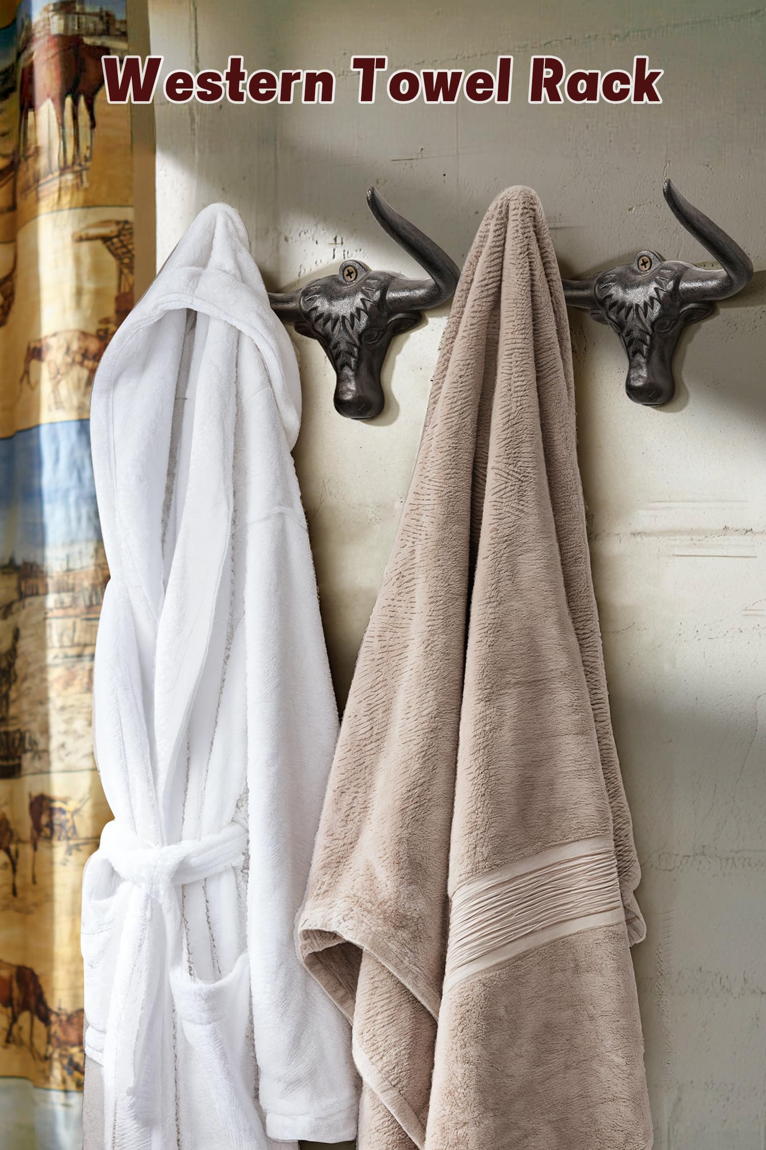 Ganchos de pared para colgar abrigos, 2 unidades, de hierro fundido, estilo occidental, de cuerno largo, resistente, para colgar abrigos, sombreros, toallas, llaves, tazas, batas, bufandas,