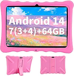 Veidoo Tablet infantil - Tela IPS de 10,1 polegadas, 7 GB (3 + 4) RAM 64 GB ROM 512 GB expansível, câmera dupla, WiFi 6, tablet de controle parental octa-core vem com capa protetora de silicone (rosa)