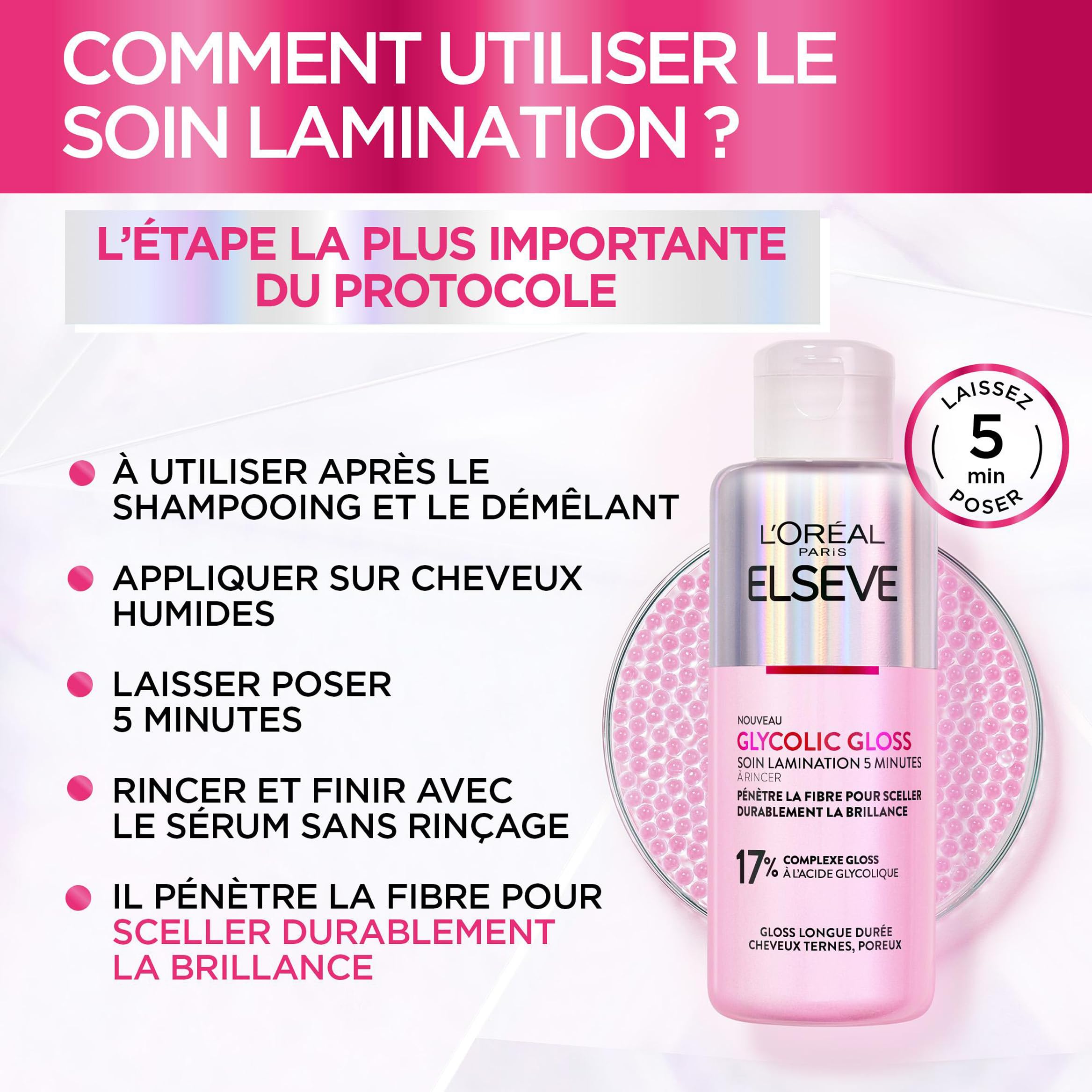 L'Oréal Paris - Routine completa per capelli opachi - Shampoo + districante + cura della laminazione - Acido glicolico - Senza solfati - Elseve Glycolic Gloss - 3 prodotti