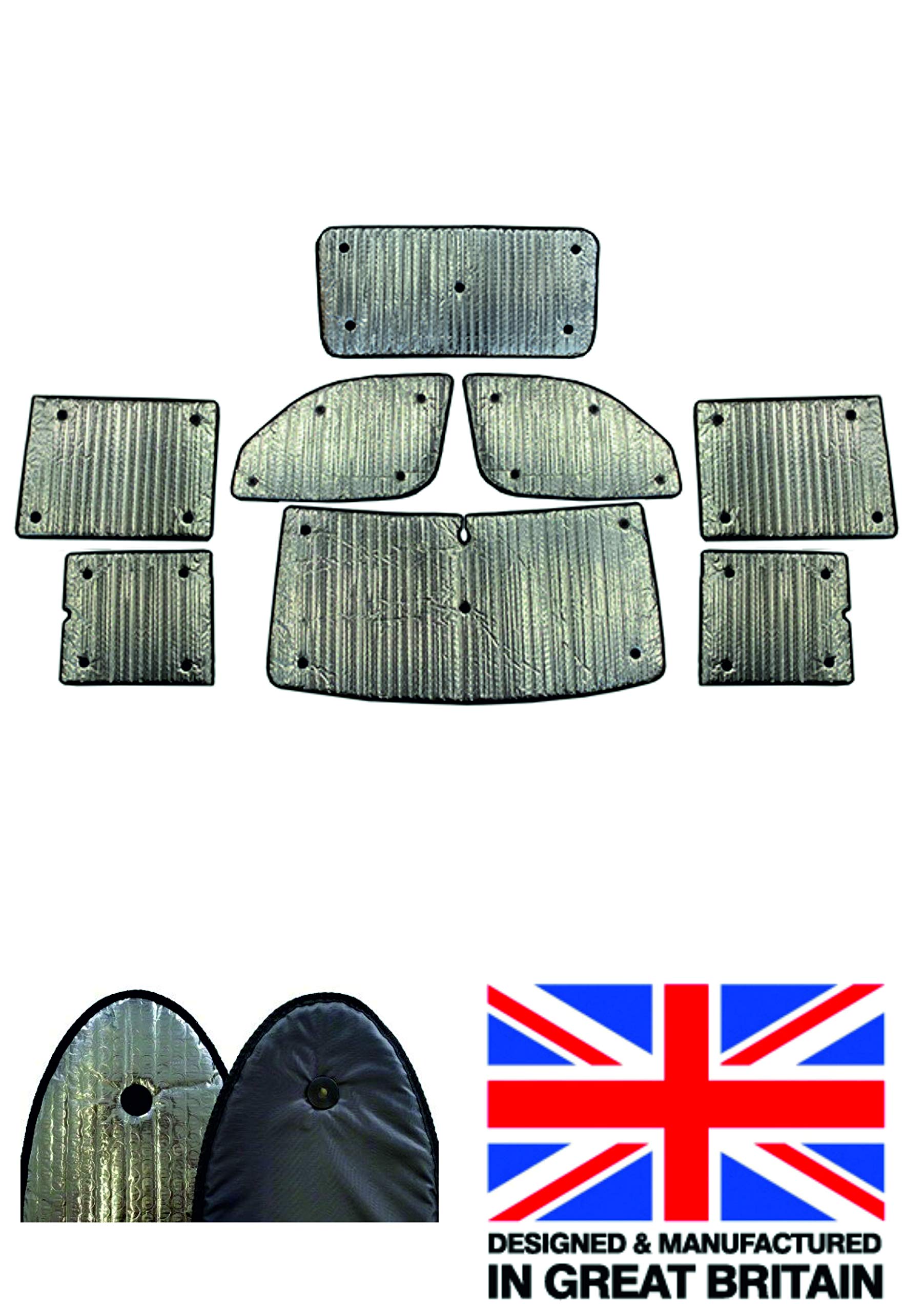 Thermal Blinds Compatible With Fiat Doblo (Years 2000-2010) (Full Set + Tailgate + Sliding Window) With Backing Colour in Charcoal, Reversible