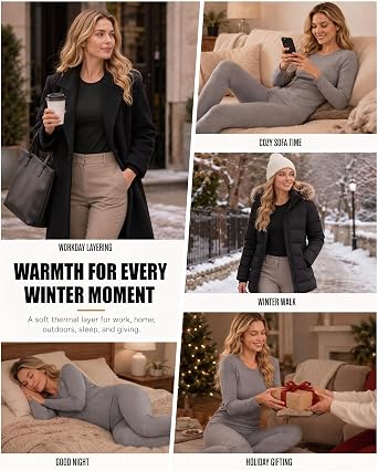 2 Sets Women's Thermal Underwear Long Johns Fleece Lined