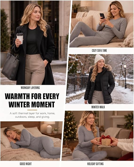 2 Sets Women's Thermal Underwear Long Johns Fleece Lined