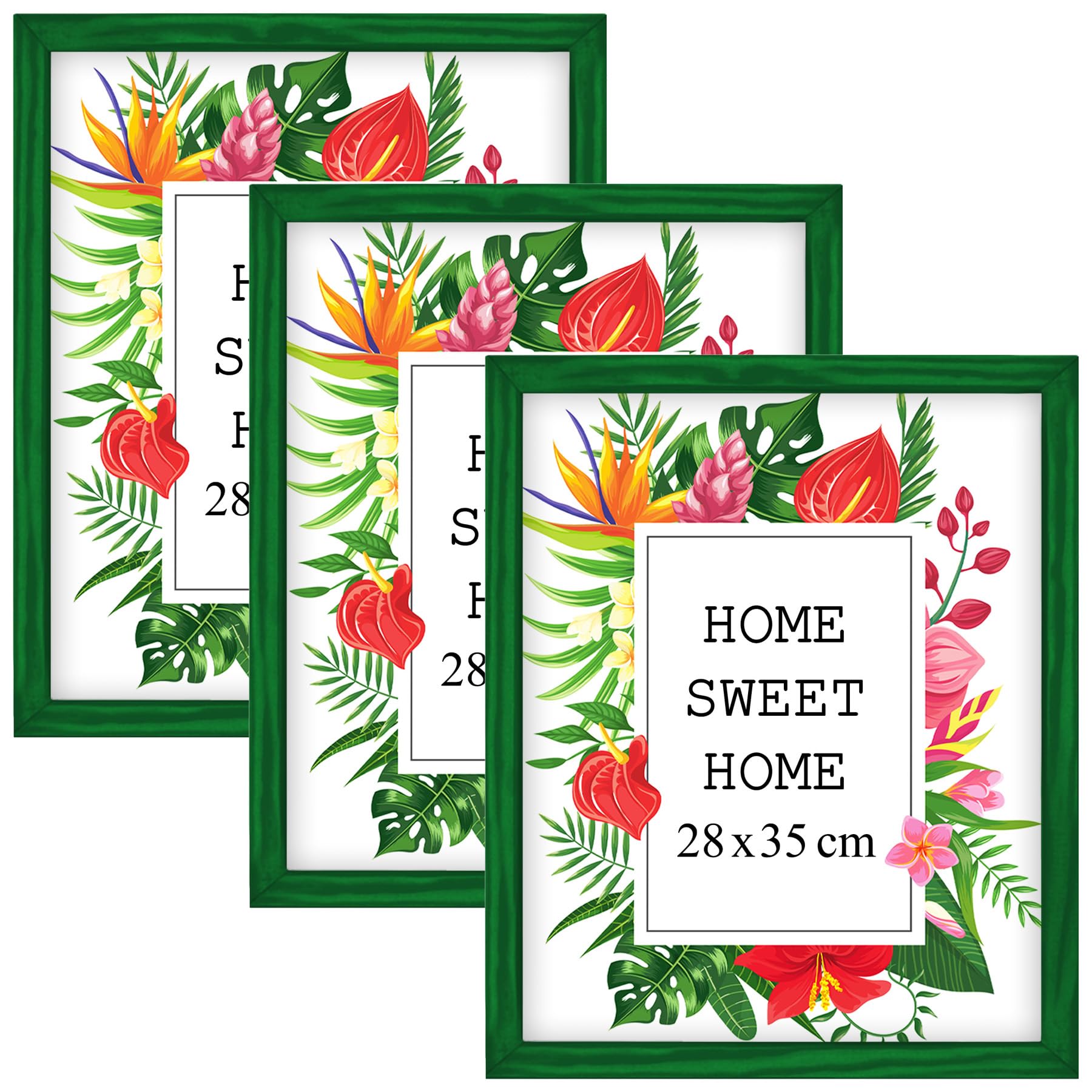 MG Design Set of 3 Wooden Picture Frame 11x14 inch (28x35 cm), Green Real Wood Frame with Acrylic Glass, Vertical & Horizontal Hanging – for Photos, Posters, Certificates, Puzzles — image 1