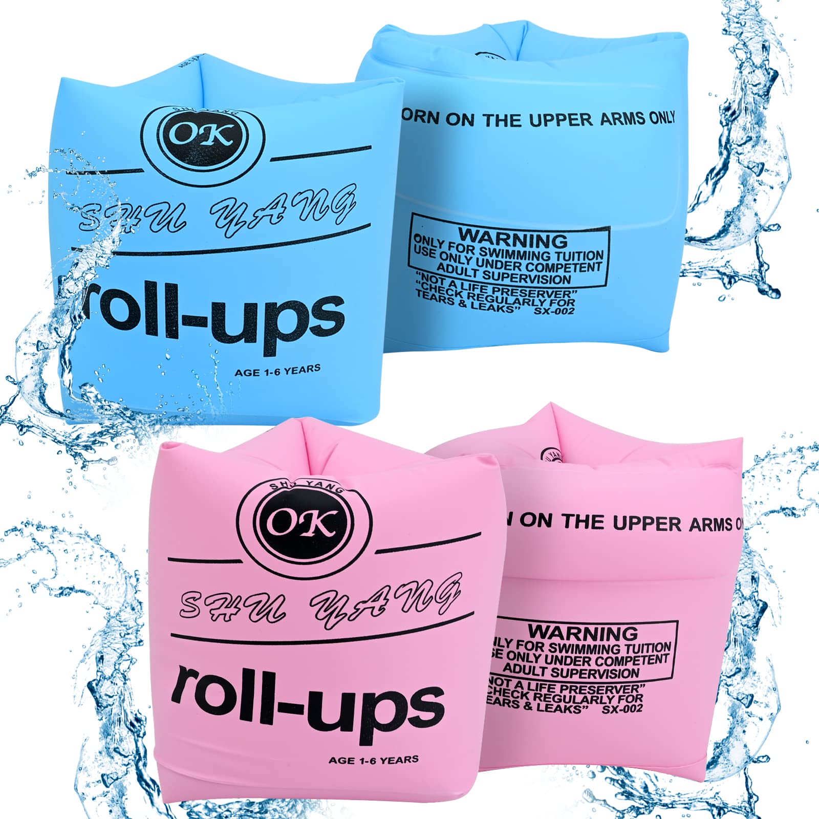 Gukasxi 4 Pack Inflatable Swimming Armbands for Kids and Adults, Inflatable Swim Floater Sleeves Swim Arm Bands Floatie Sleeves Float Roll Up Sleeves for Children Adult Learning Swimming