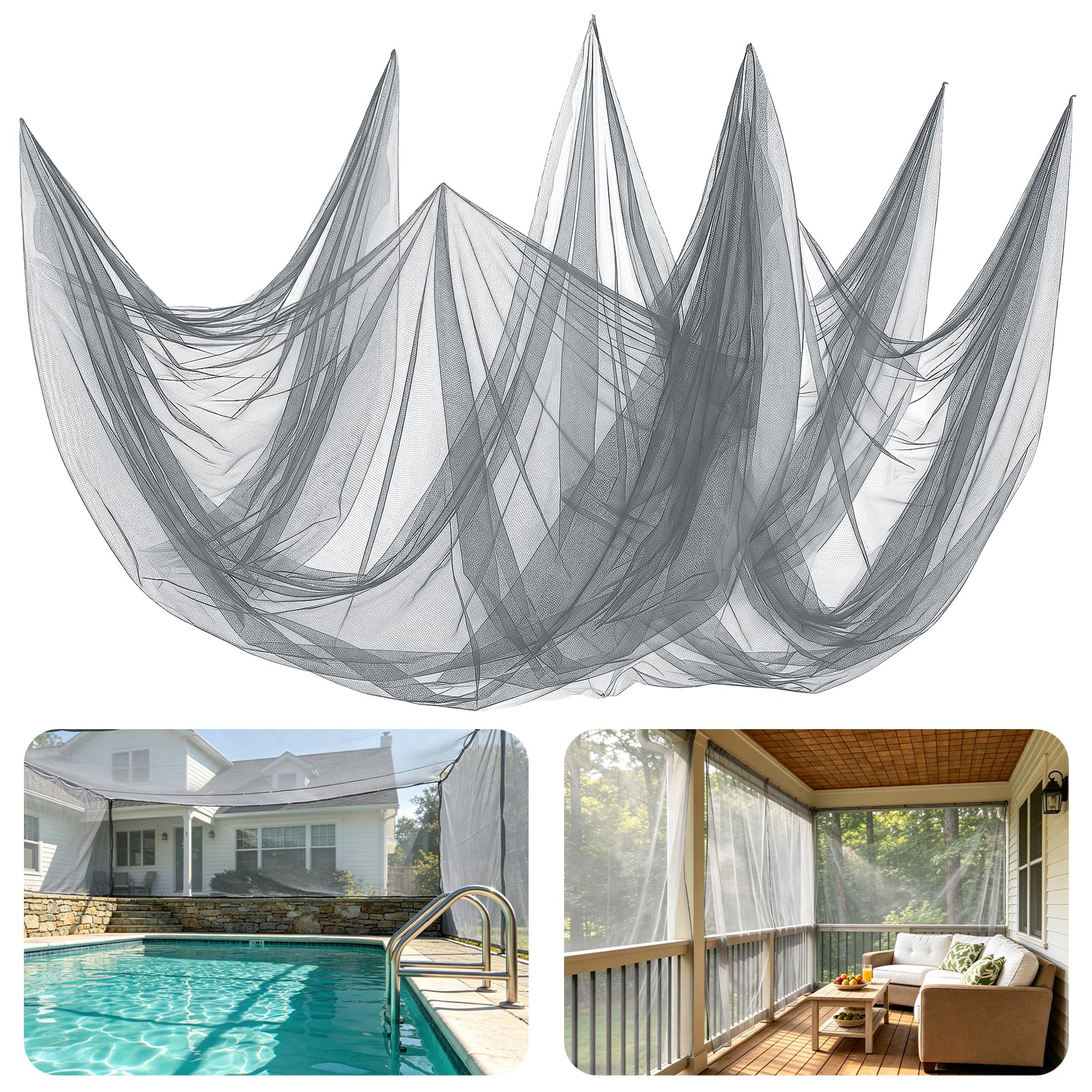 65x10ft Large Ultra-fine Mesh Mosquito Net, Patio Screen Netting, 1Pc Gray