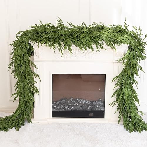 9ft Handmade Christmas Garland,Artificial Norfolk Pine Needles Greenery Seasonal Garland