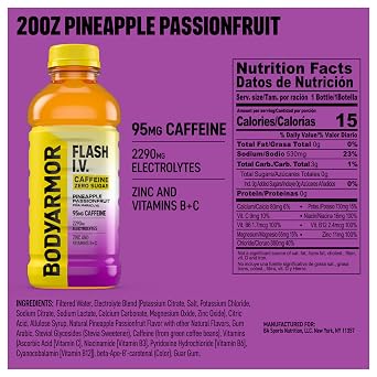 BODYARMOR Flash IV Caffeine + Zero Sugar Drink, Pineapple, 20 Oz (12 Pk)