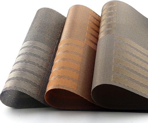 Miniatura 9 de Crossweave - Juego de 6 manteles individuales de vinilo tejido antideslizante, aislamiento térmico, resistente a las manchas, lavables, (6, marrón)