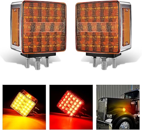 Nilight Juego de 2 luces de pedestal para parachoques cuadrados de doble cara 52 LED ámbarrojo, luz de freno, señal de giro, luz trasera con 3
