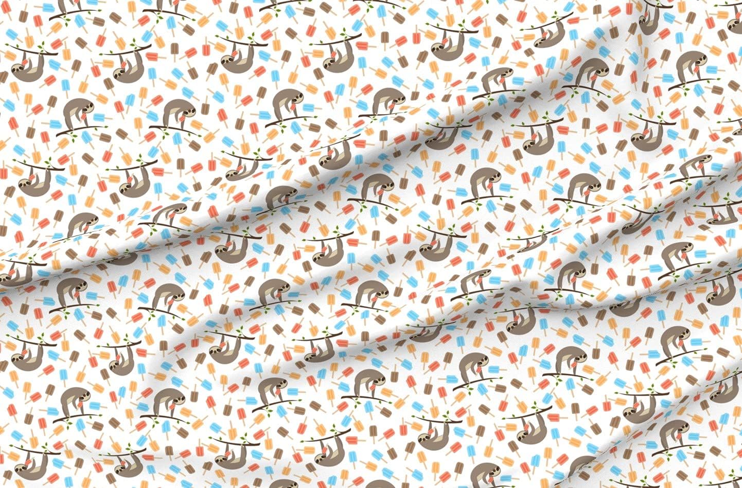 Spoonflower Fabric - Summer Sloths Sloth Zoo Nursery Decor Gender Neutral Printed on Petal Signature Cotton Fabric by The Yard - Sewing Quilting Apparel Crafts Decor