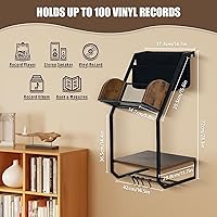 Vista 5 de Soporte para tocadiscos montado en la pared con almacenamiento de vinilo, soporte para discos de vinilo, estante de mesa para tocadiscos, soporte