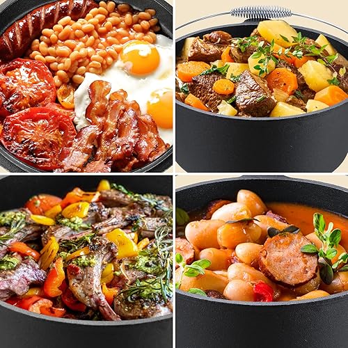 Miniatura 8 de LIFERUN Horno holandés horno holandés de hierro fundido de 97 cuartos de galón con mango y soporte de tapa y parrilla de doble función para cocinar