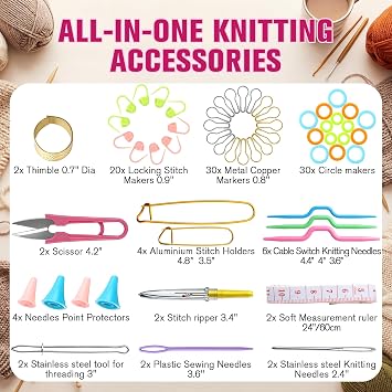 Feekoon 2 Pack New Basic Knitting Tools Accessories Supplies with Case Knit Set Lots - Knitting Supplies Set with Stitch Markers Plastic Sewing Needles Cable Needles for Sewing and Weaving