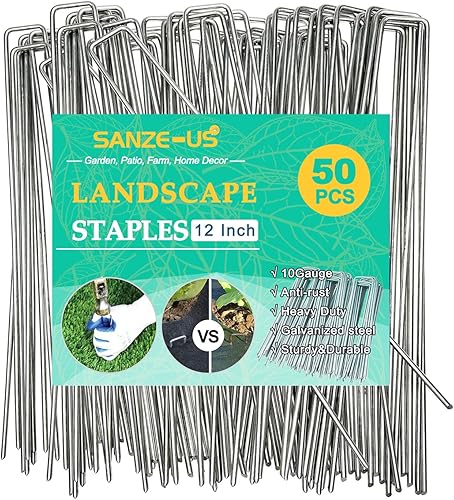 Miniatura 9 de Grapas galvanizadas de 8 pulgadas, paquete de 100 estacas de jardín de calibre 10, grapas de tierra para asegurar la barrera de tela de malezas,