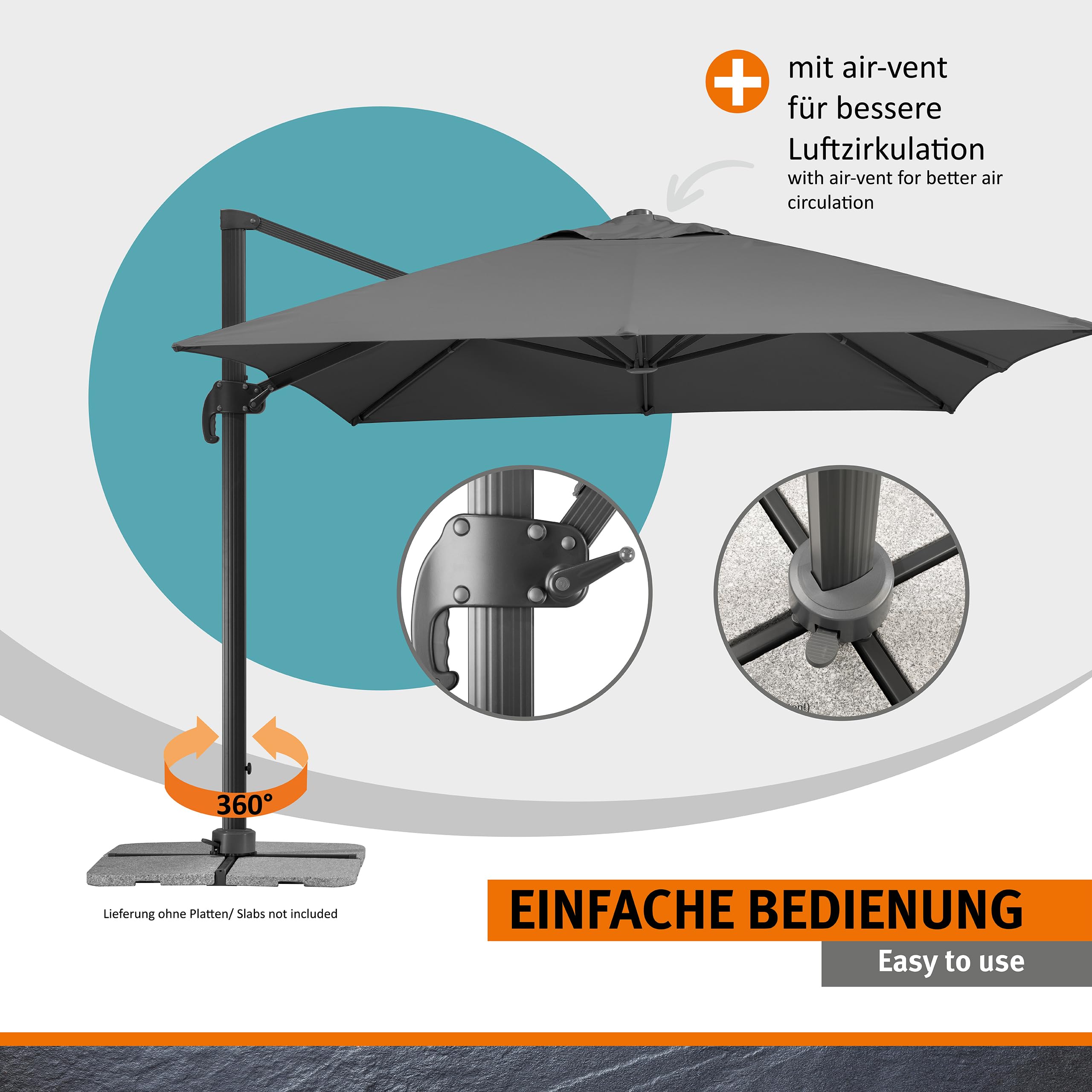 Schneider Sonnenschirm RHODOS GRANDE ca. 400 x 300 cm anthrazit, Anthracite