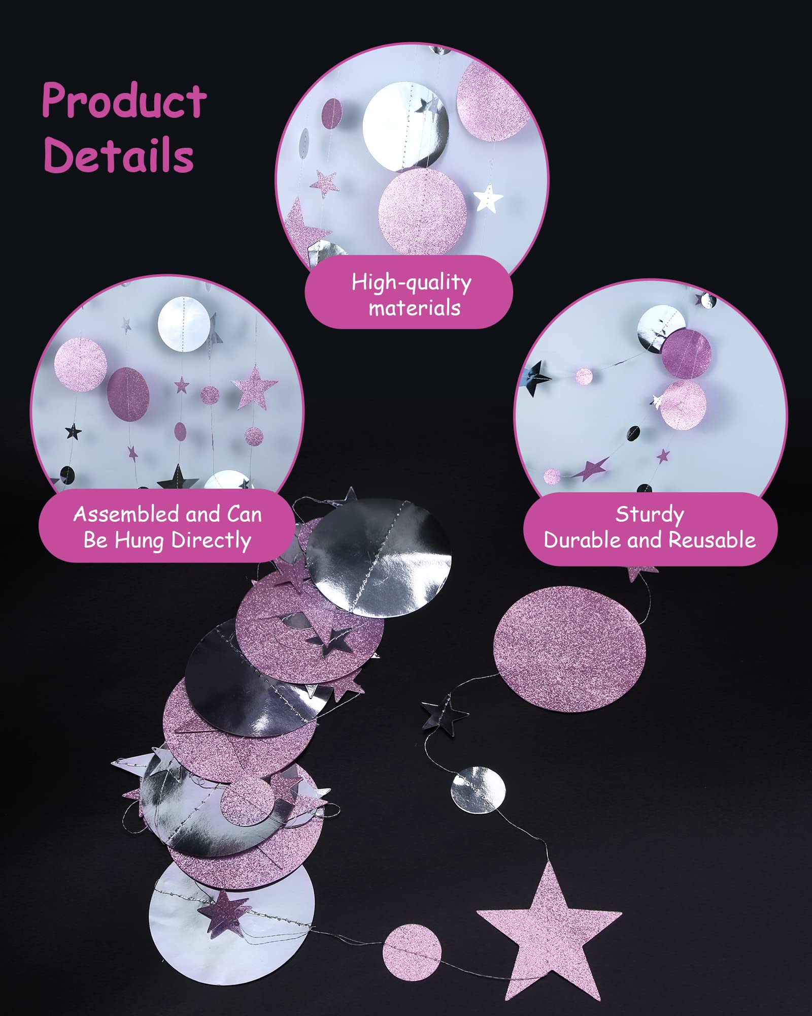 Glitter Star Circle Dot Garland, Twinkle Little Star Party Decorations Hanging Streamer Backdrop - View #4