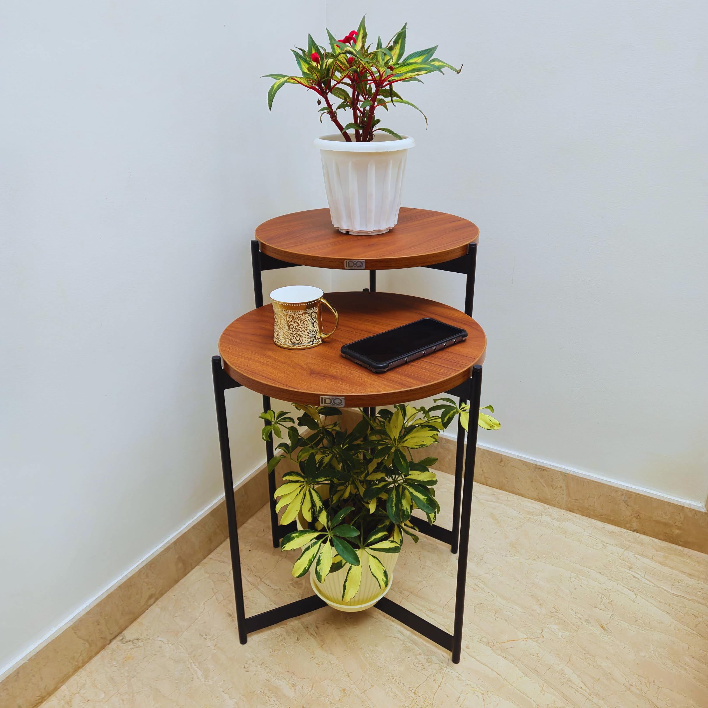 IDQ Set of 2 Modern Sleek Half Nesting Round Side Tables | Stylish Architectural Contemporary Design | Space-Saving Accent End Tables for Living Room or Bedroom. Use as Corner or End Tables 3