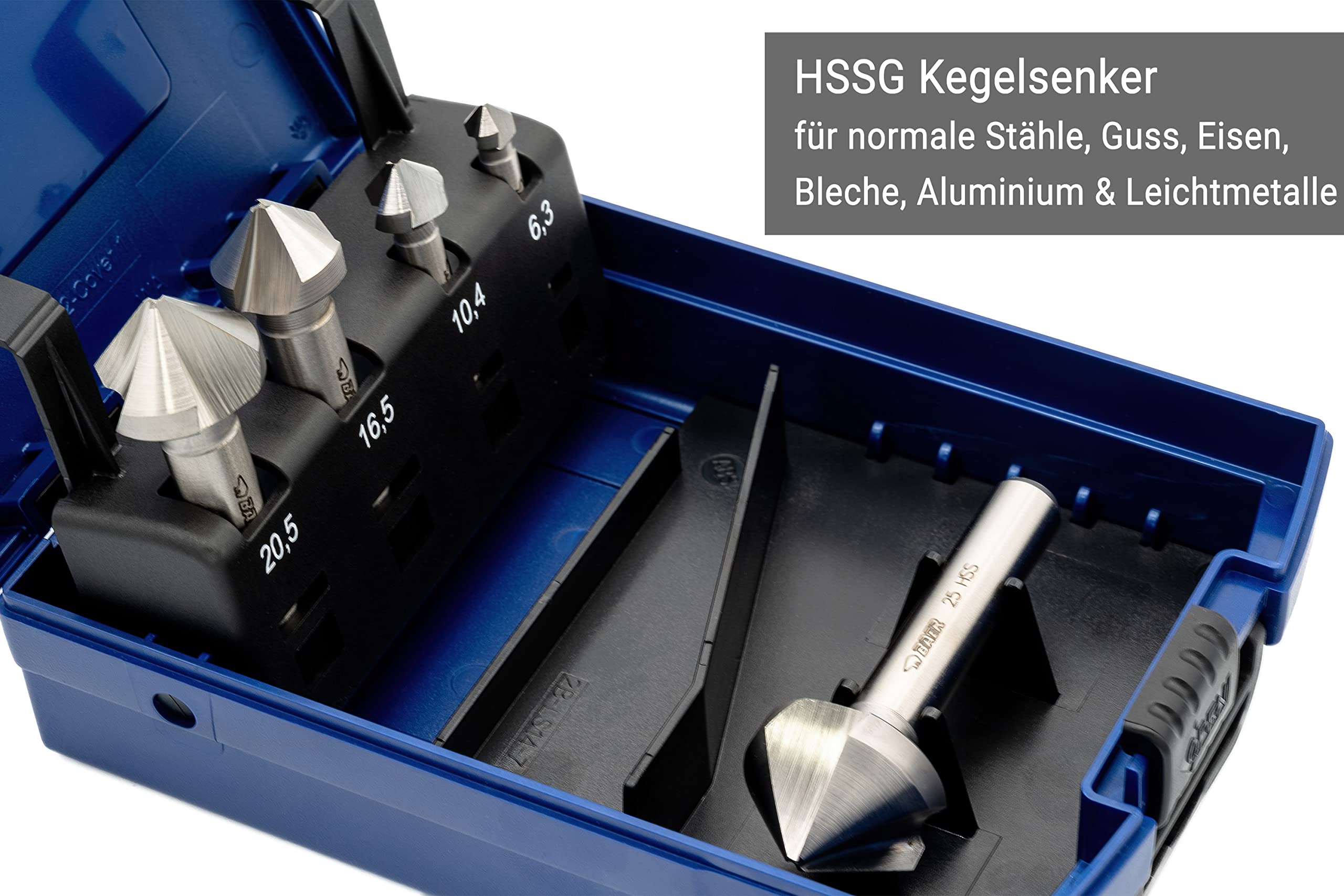 BAER HSSG - Set di svasatori conici a 90°, 6,3 – 25,0 mm, 5 pezzi, punte a svasatura, fresa, punte a testa svasata