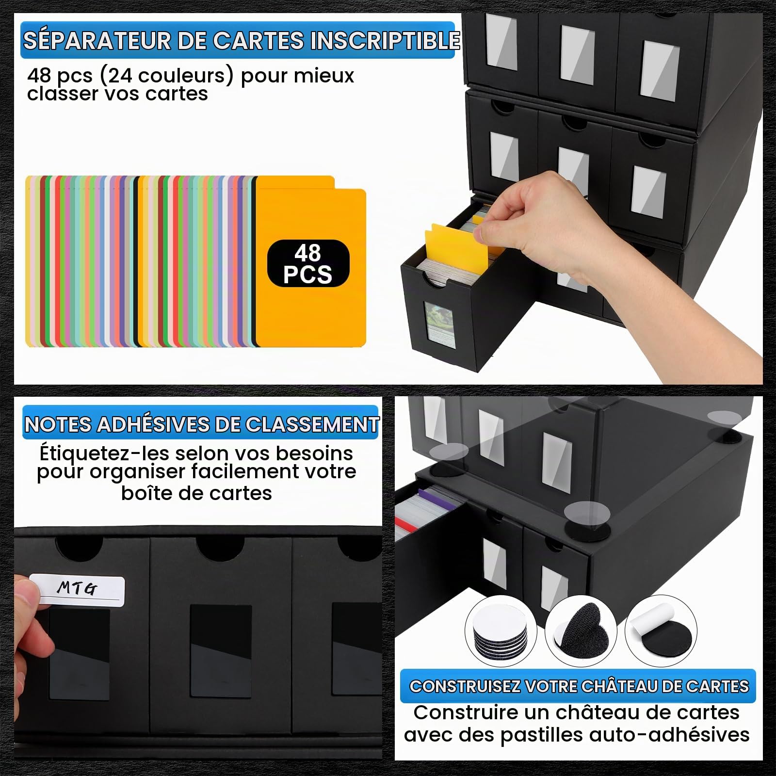 Boîte de Rangement pour Cartes à Collectionner, Boîte à Cartes pour 9000+ Cartes avec 48 Séparateurs, Boîte de Rangement pour Cartes MTG Commander, Card Deck Box pour Cartes PTGG TCG Sportive