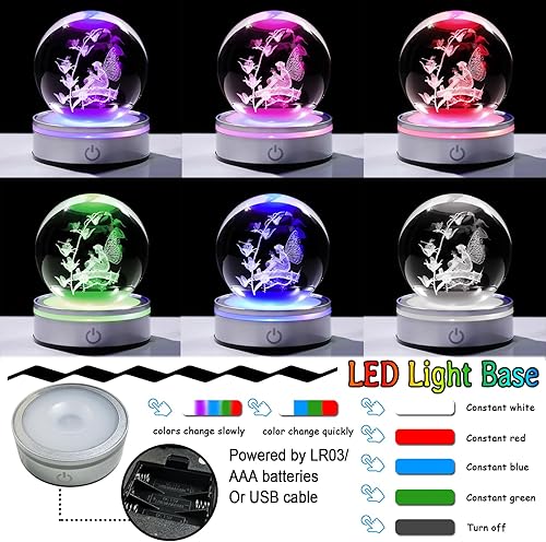 Miniatura 4 de Figura de Hada de Cristal 3D de 3.15 pulgadas, Regalos para Mujeres, Esfera de Cristal Coleccionable de Bruja para su Habitación con Base de Luz