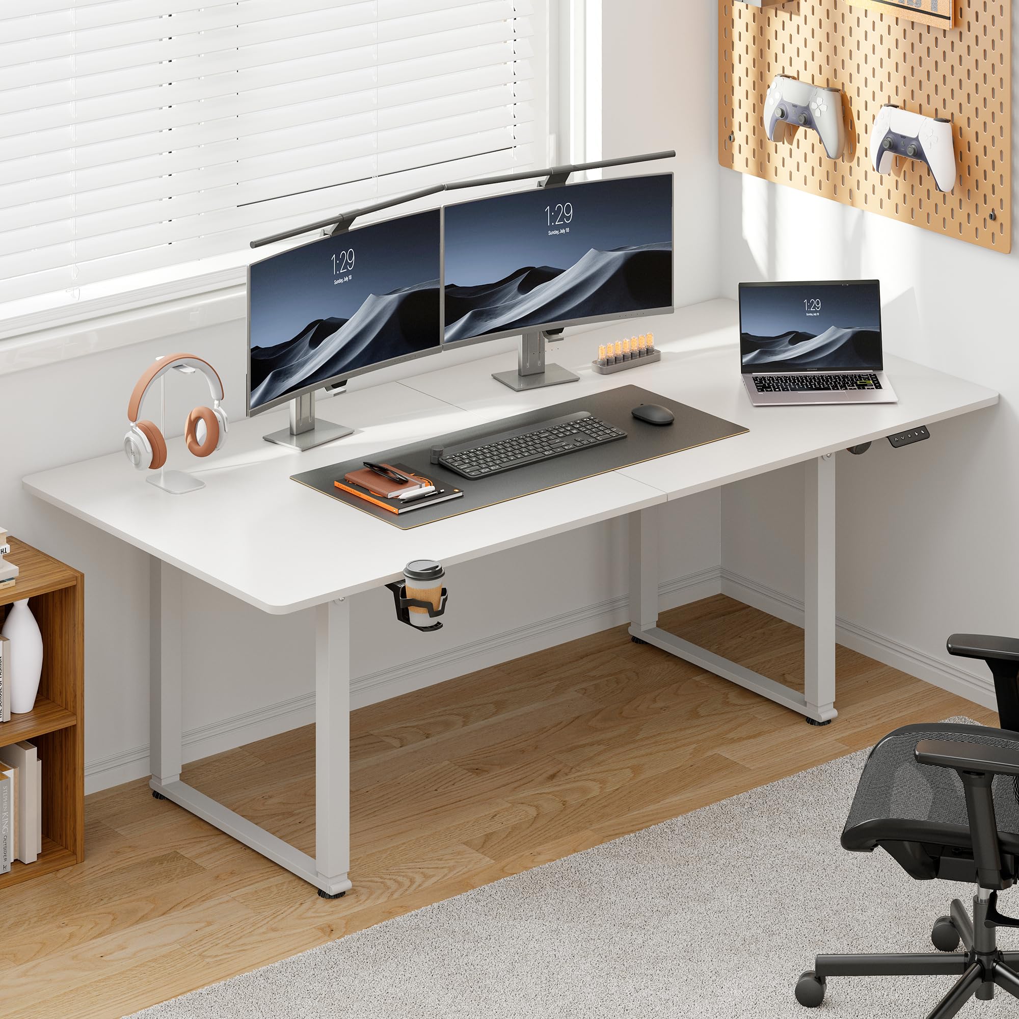 71x32 Inch Adjustable Standing Desk with 4 Legs, Stand-up Desk Features a Spacious Rectangular Top, Dual-Motor Lift, and Memory Presets (28-46Inch)