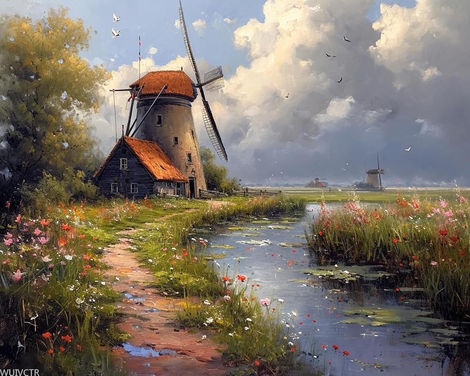 WUIVCTR Paint by Numbers, Charming Windmills on Dutch Farms, Adult Crafts Adult Paint by Number Kits, Arts Crafts for Home Decor (No Frame,16x20 inch)
