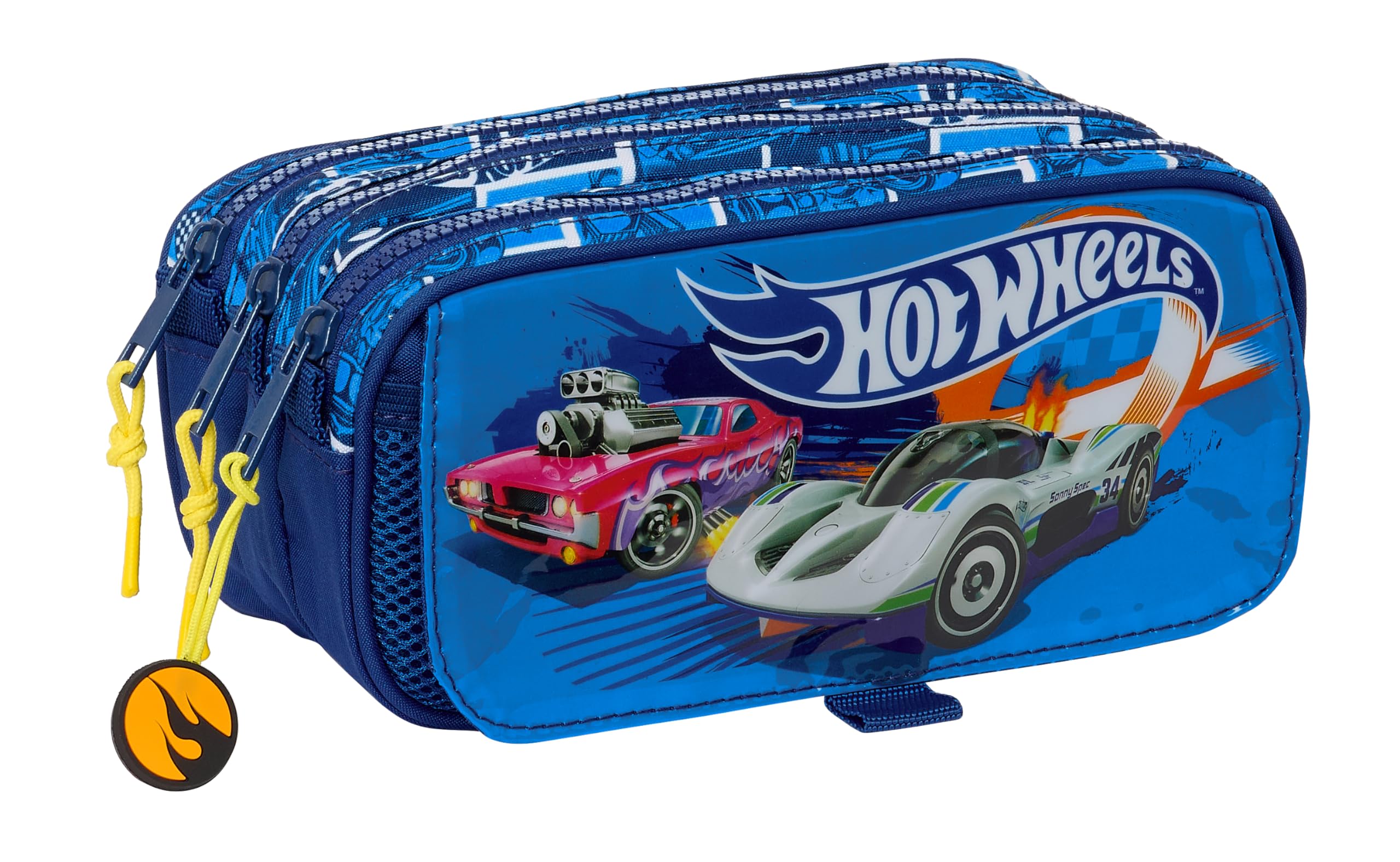 Hot Wheels Sonny - Portatodo Triple Big, Estuche Infantil, Estuche Niño, Ideal para Niños en Edad Escolar, Cómodo y Versátil, Calidad y Resistencia, 21.5x8x10 cm, Color Azul Marino