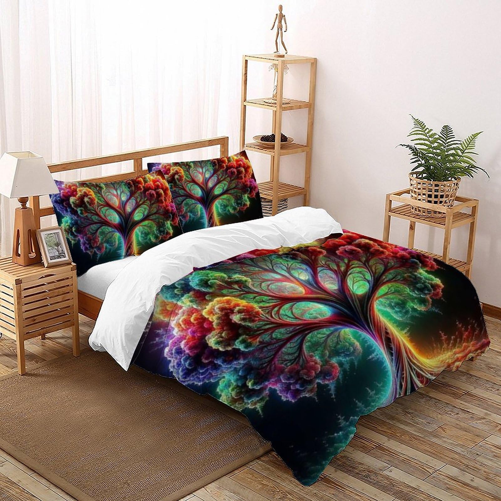 Housse de couette microfibre arbres colorés 220x240cm douce et facile à repasser