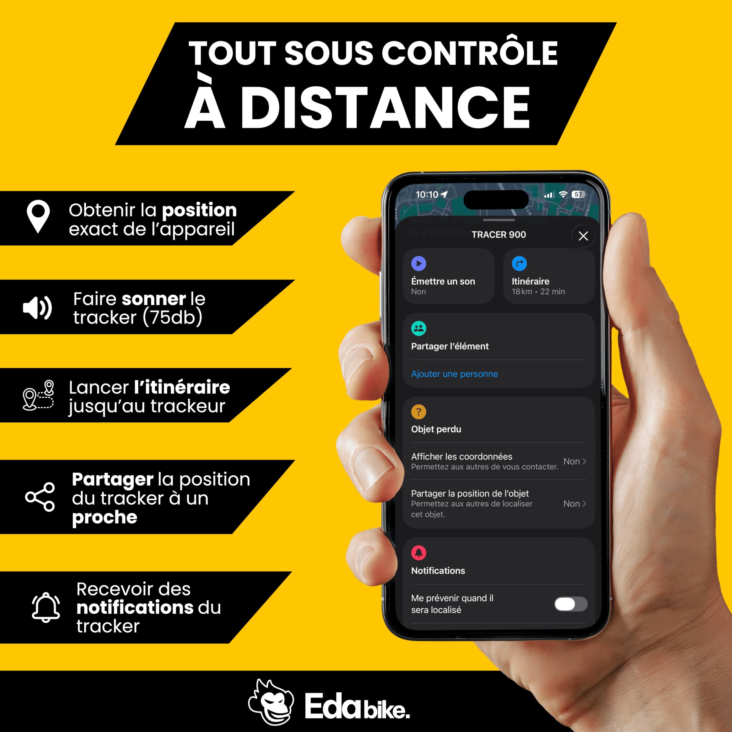 Pack Tracker Moto sans Abonnement – l'esprit Tranquille Eda Bike – Traceur Moto Discret – Pile Remplaçable 12 Mois – Kit d’Installation Inclus – Compatible iOS