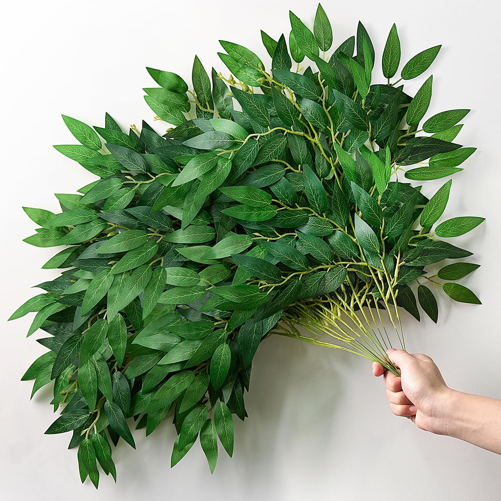 Photo 1 of 18Pcs Italian Ruscus Greenery Stems, 23'' Artificial Silk Green Leaves, Faux Plants, Fake Branches for DIY Wedding Flower Bouquet Vase Filler Balloon Arch Table Centerpiece Home Indoor Outdoor Decor