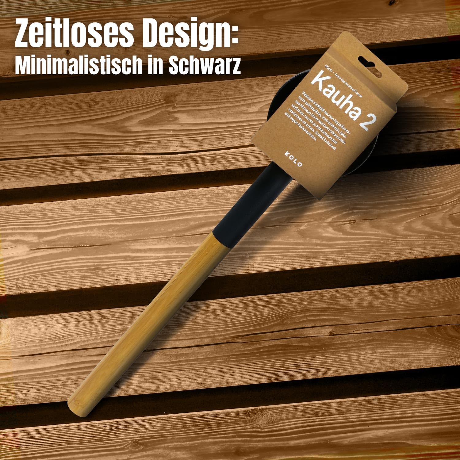 KOLO Kauha 2 Sauna Kelle 300 ml - Schwarzes Aluminium mit Bambusgriff 43 cm - Premium Saunakelle - Langlebig & ergonomisch - Für Aufgüsse und authentische finnische Saunakultur - Made in Finland