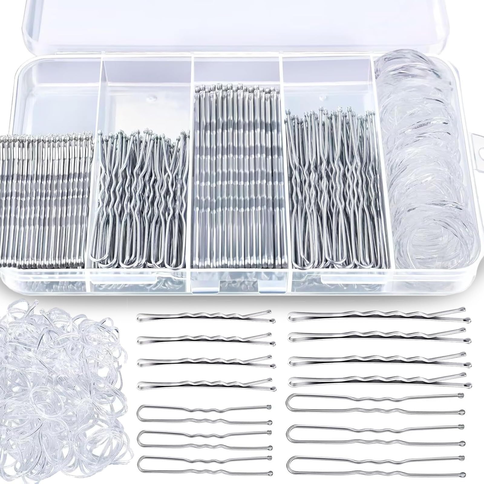 Aucuu 300 Pcs Bobby Pins Kit, Hair Pins for Women Hair Grips, 100 Silver Waved Hair Pins (50pcs L+50pcs S)