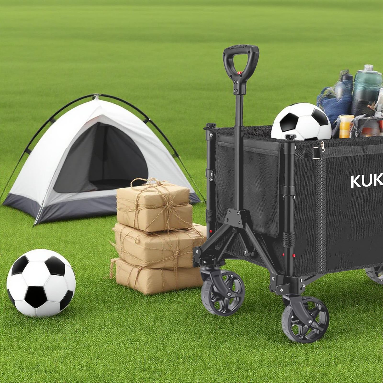 Chariot de Transport Pliable 120 l 100 kg Chariot de Plage Pliable a Roulette avec Bandes Réfléchissantes et Poignée Réglable pour Jardin Sport Courses Camping