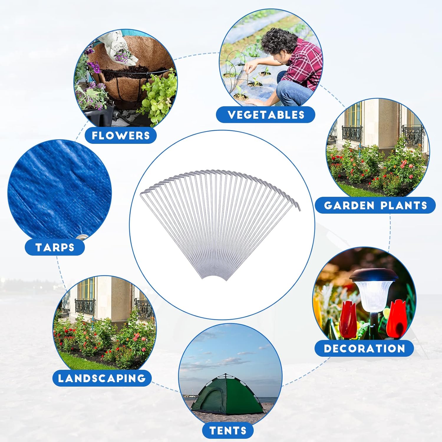 LEIFIDE 150 Pack Tent Stakes 9'' Heavy Duty Metal Stakes for Inflatable Ground Stakes Galvanized Garden Edging Fence Lawn Hooks Yard Camping Stake Outdoor Christmas Decorations