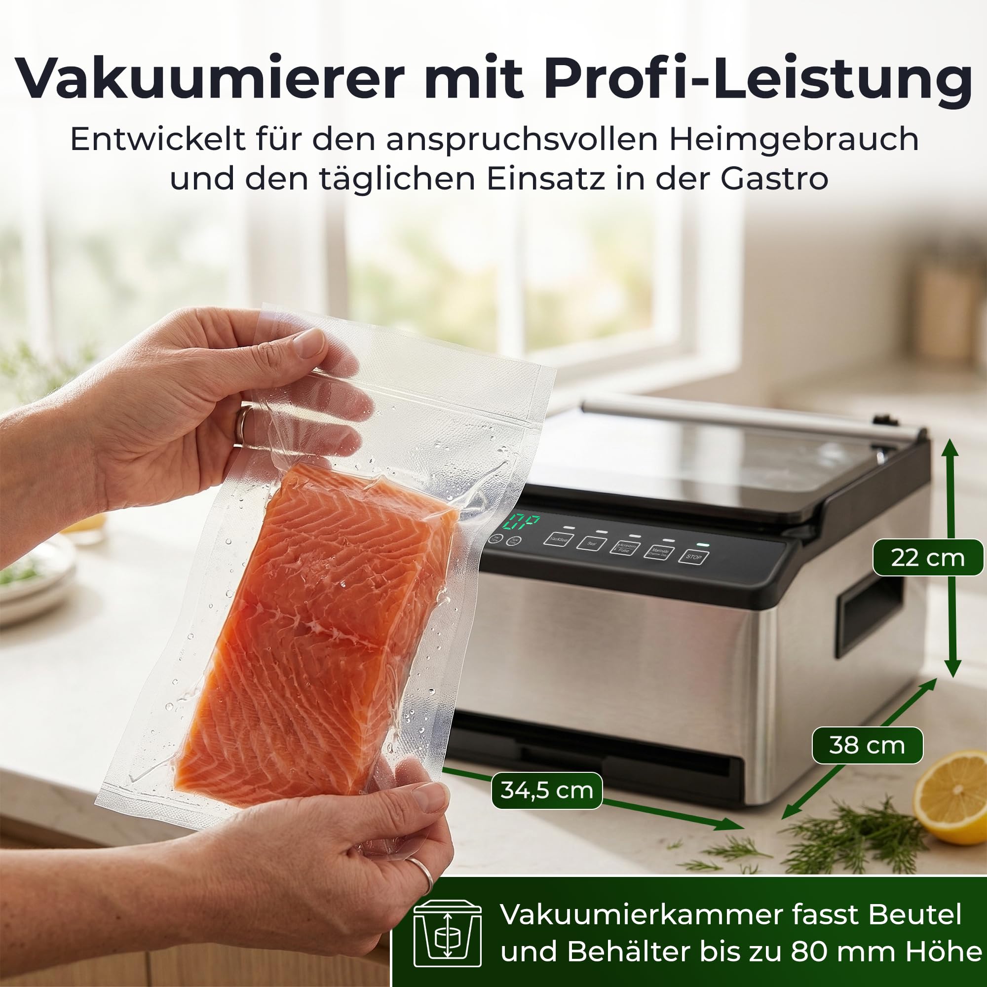 KLAMER Vakuumiergerät Kammer Edelstahl 98 kPa Profi Kammervakuumierer Marinier-Funktion Einstellbare Vakuumzeit & Schweißzeit
