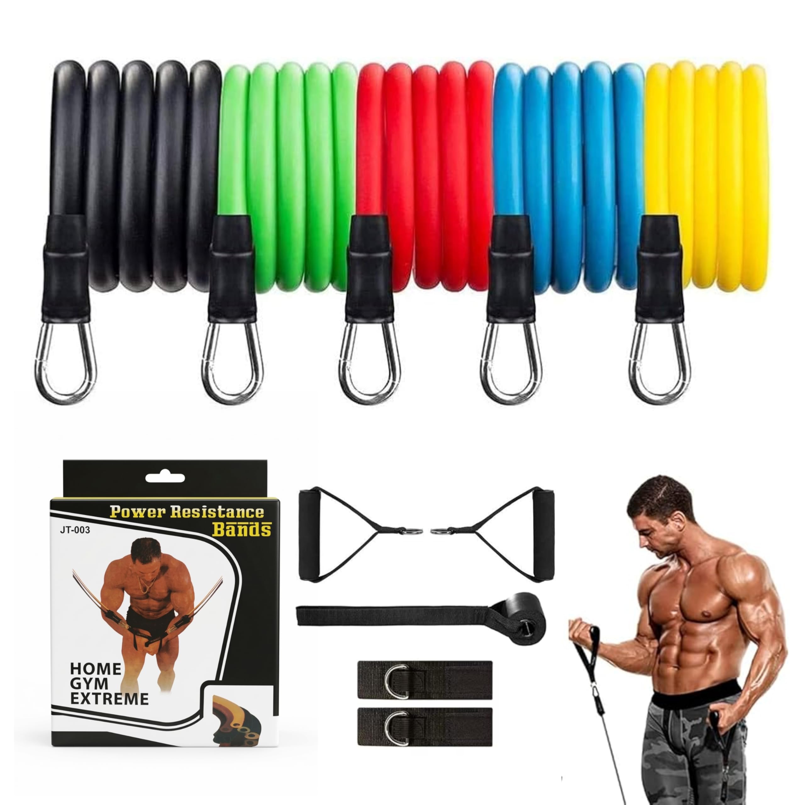 PowerFlex Latex Resistance Tube Band Set – Stackable Strength Training Bands with Handles, Ankle Straps & Door Anchor for Home Gym, Yoga, Pilates & Full Body Workout-picture-19