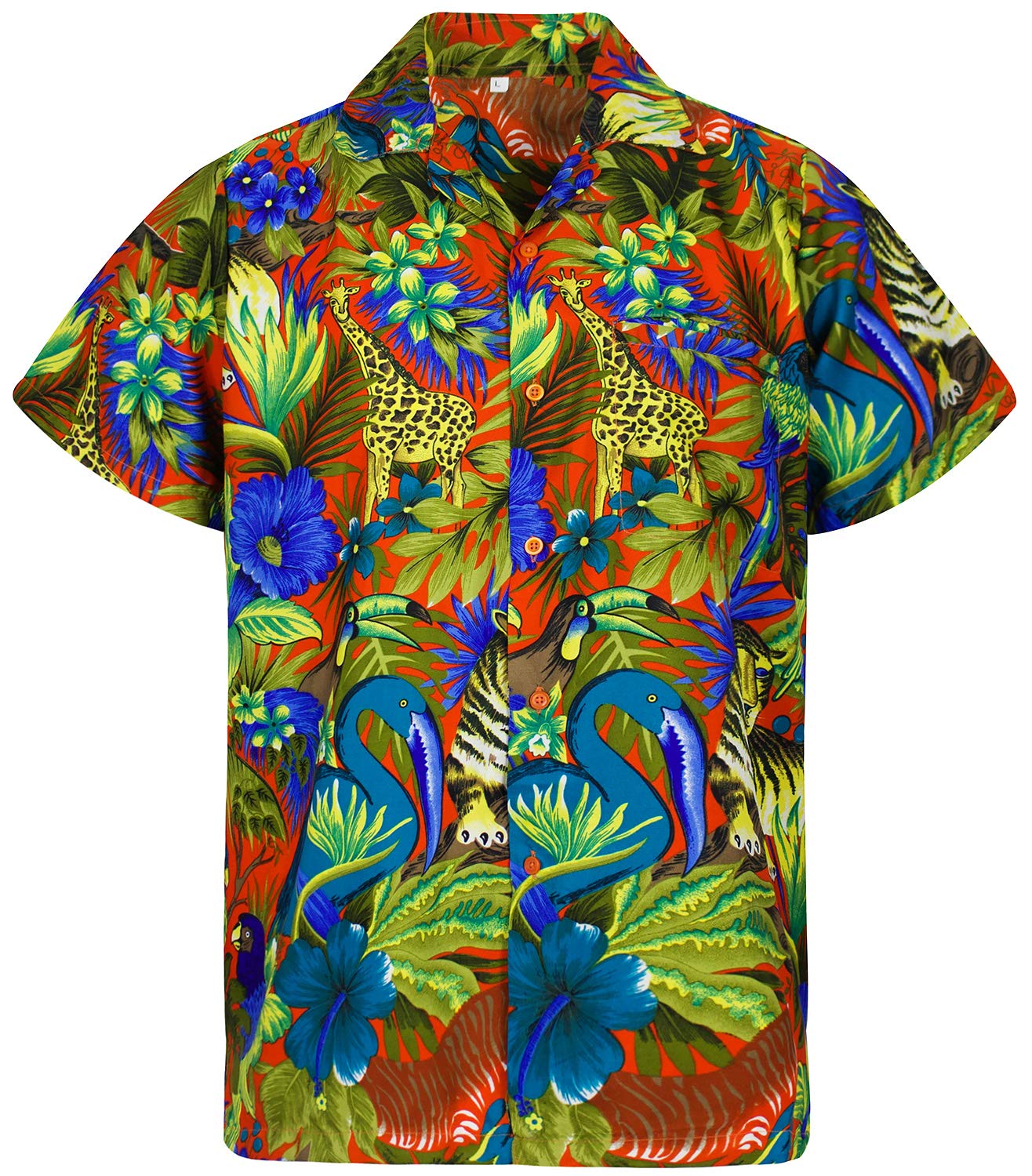 V.H.O. Funky Hawaïhemd | heren | korte mouwen | voorvak | Hawaii-print | kleine bloemen palmbomen bladeren zomer, Groen