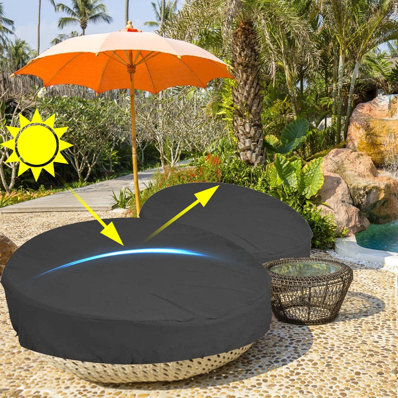 Housse De Protection Canapé Lit Rond Imperméable - Anti UV Coupe-Vent Pour Jardin
