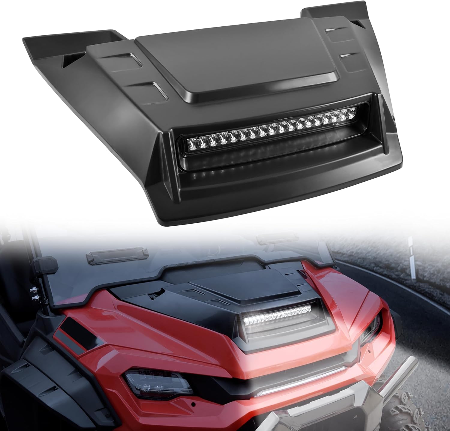 Sporty Hood Scoop with LED Spotlight for Honda Pioneer 1000 3p 5p 6p16-25, Front Cover Hood Scoop with Auxiliary Light Lightbar Kit for Honda Pioneer 1000 2016-2025 Accessories