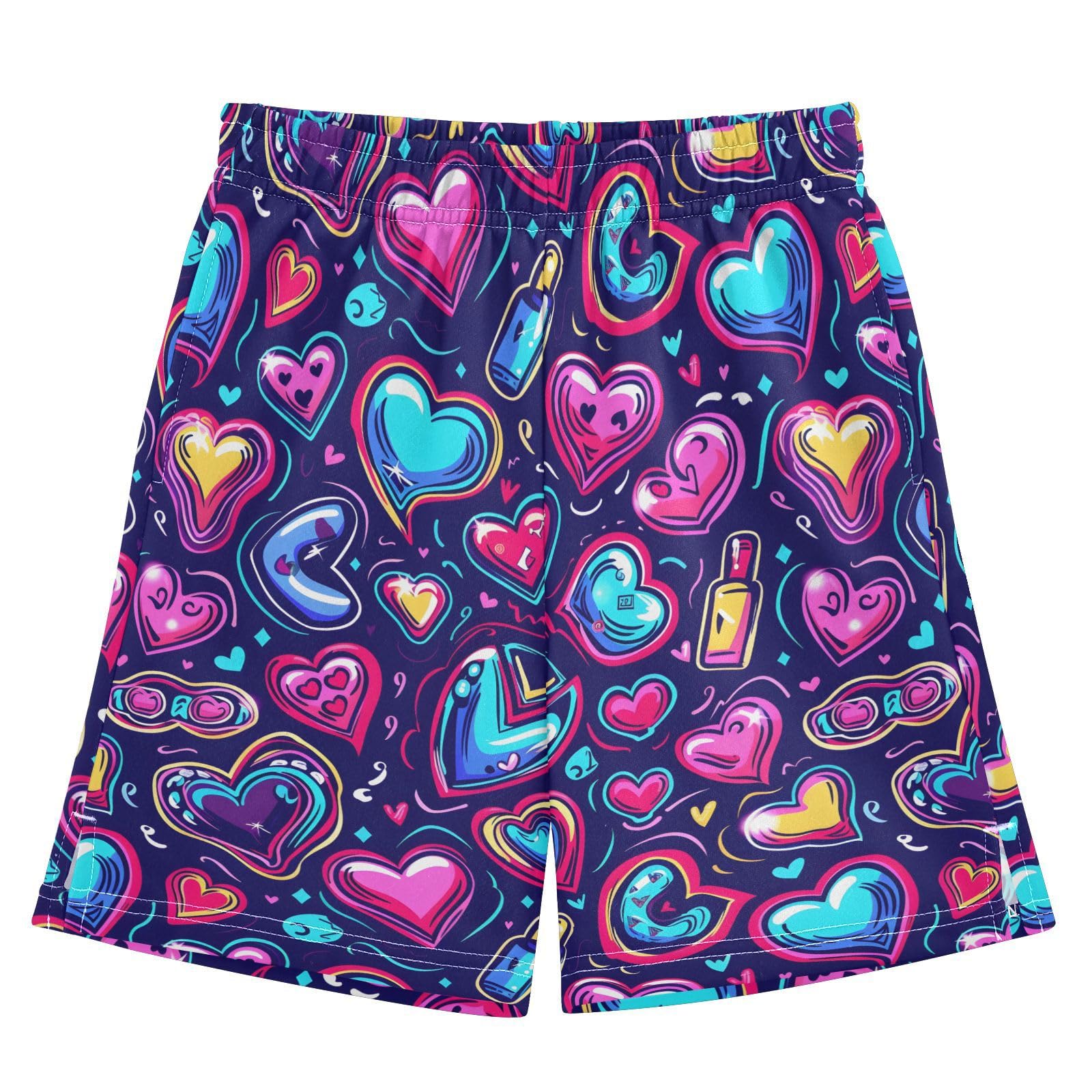 boy Shorts Neon Cartoon Hearts Elements Youth Athletic Shorts for Boys and Girls 10-11 Y