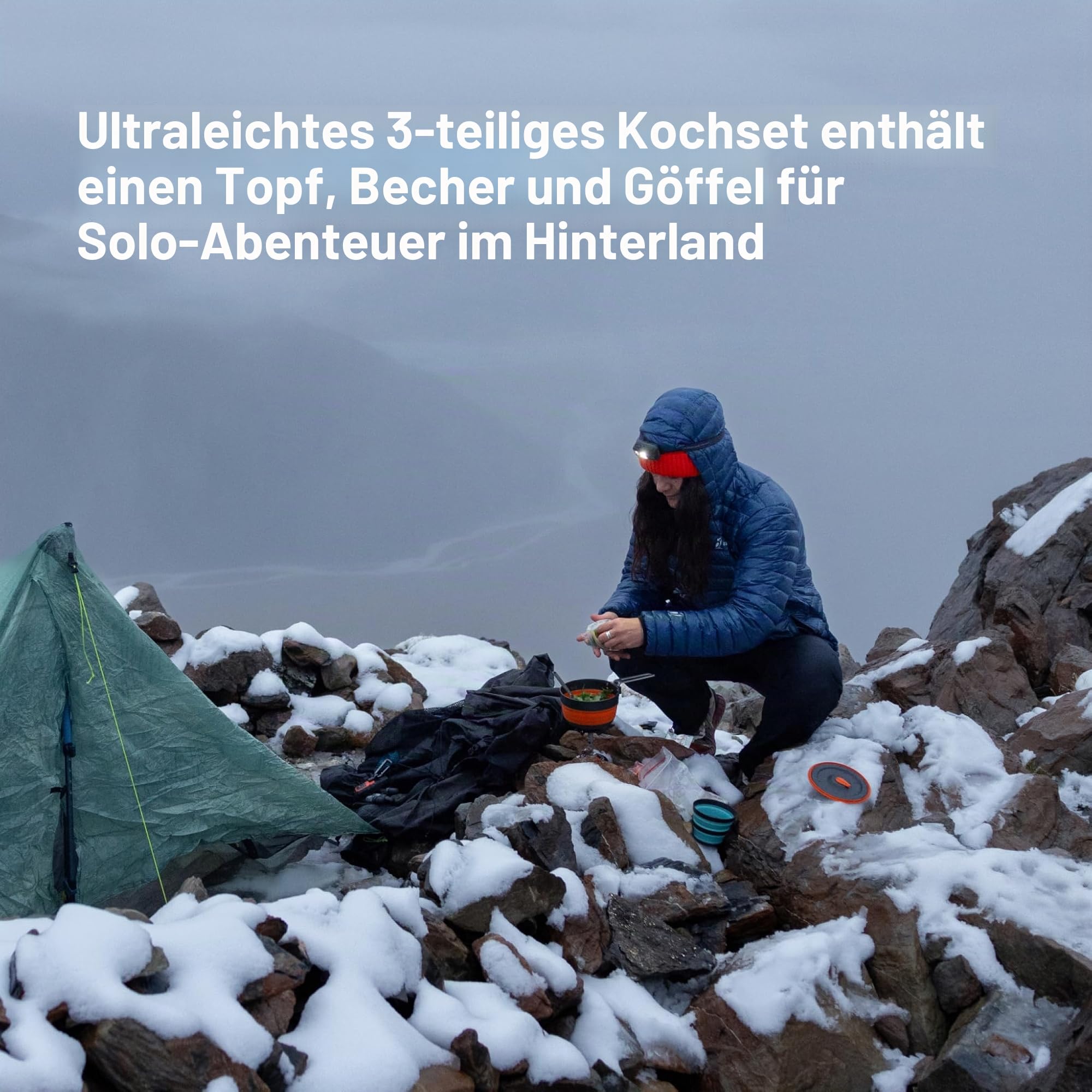 Sea to Summit - Frontier Ultralight Collapsible One Pot Cook Set - 1 Person, 3-teilig - 1 L Topf + Becher + Göffel - ohne PFAS & Langlebig - Camping-Kochgeschirr aus harteloxiertem Aluminium - 259 g