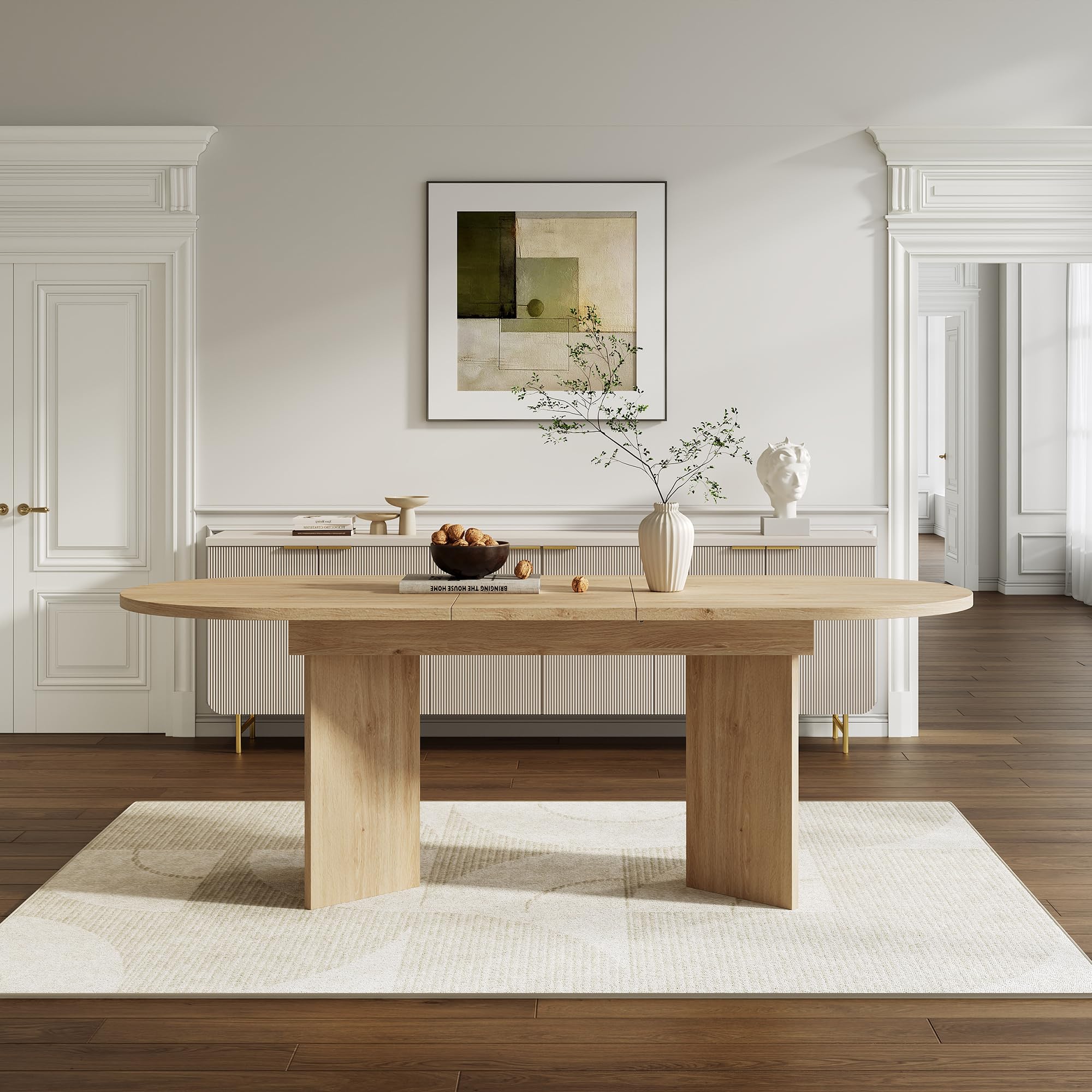 SUKY Mesa de comedor extensible, adecuada para 4 – 6 personas, con esquinas redondeadas, mesa de comedor de estilo simple, extensible, 120/160 x 80 cm, color roble